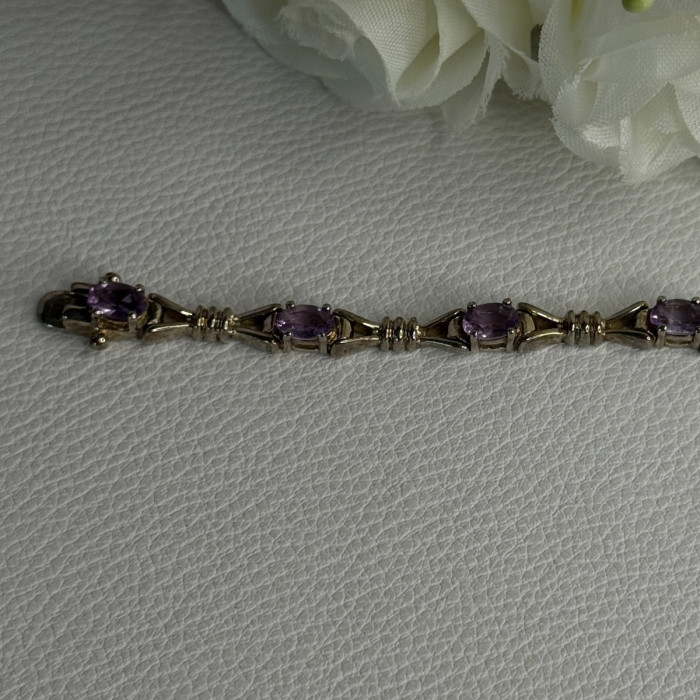 925 Sterling Silver Amethyst Bracelet Length 7.5