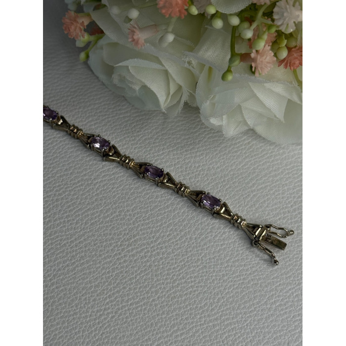 925 Sterling Silver Amethyst Bracelet Length 7.5