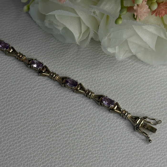 925 Sterling Silver Amethyst Bracelet Length 7.5