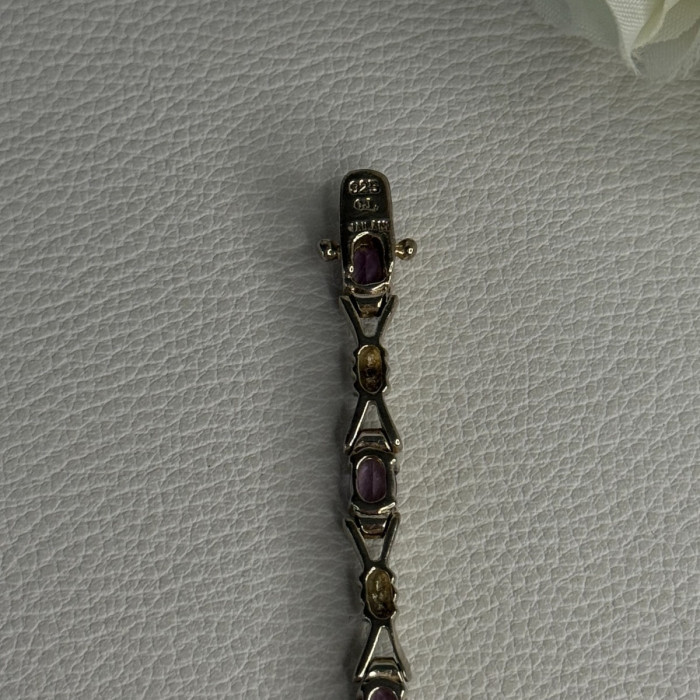 925 Sterling Silver Amethyst Bracelet Length 7.5