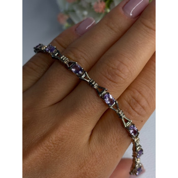 925 Sterling Silver Amethyst Bracelet Length 7.5