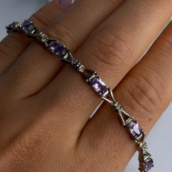 925 Sterling Silver Amethyst Bracelet Length 7.5