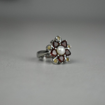 925 STERLING SILVER PEARL, ALMANDINE & HELIODOR 