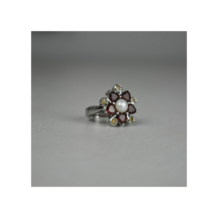 925 STERLING SILVER PEARL, ALMANDINE & HELIODOR 