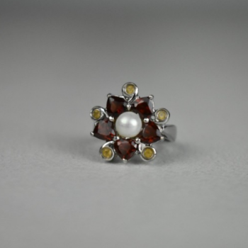 925 STERLING SILVER PEARL, ALMANDINE & HELIODOR 