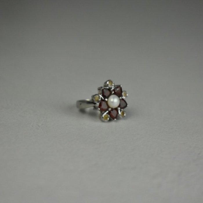 925 Sterling Silver Pearl, Almandine & Heliodor 