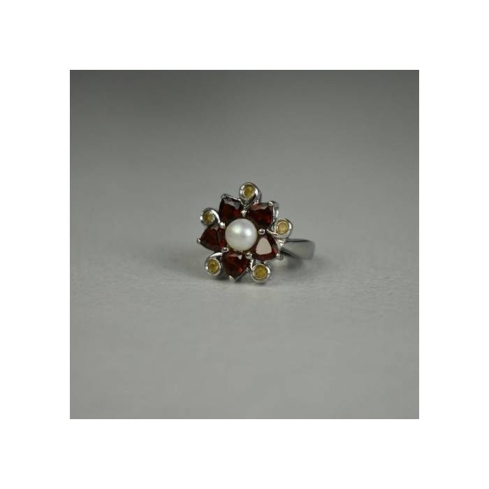 925 STERLING SILVER PEARL, ALMANDINE & HELIODOR 