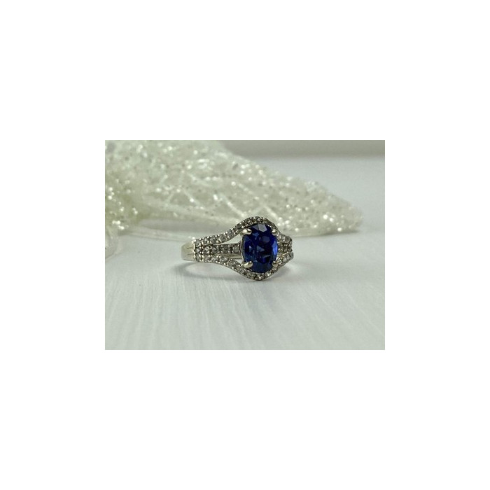 925 Sterling Silver London Blue & White Topaz Ring Size 6