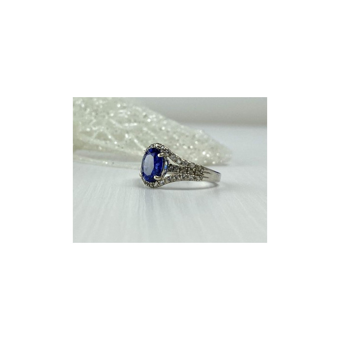 925 Sterling Silver London Blue & White Topaz Ring Size 6