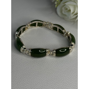 925 Sterling Silver Green Nephrite Bracelet Length 7.5