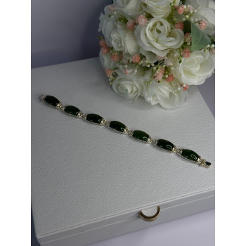 925 Sterling Silver Green Nephrite Bracelet Length 7.5
