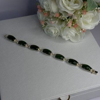 925 Sterling Silver Green Nephrite Bracelet Length 7.5