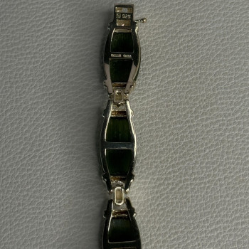 925 Sterling Silver Green Nephrite Bracelet Length 7.5