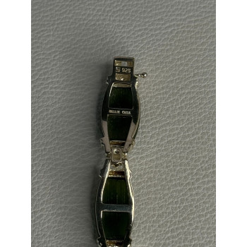 925 Sterling Silver Green Nephrite Bracelet Length 7.5