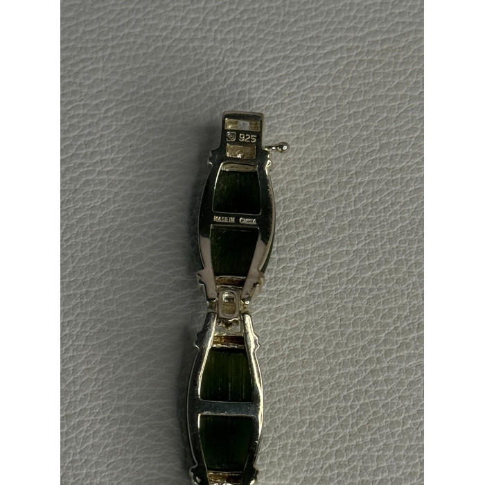 925 Sterling Silver Green Nephrite Bracelet Length 7.5