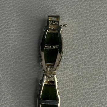 925 Sterling Silver Green Nephrite Bracelet Length 7.5