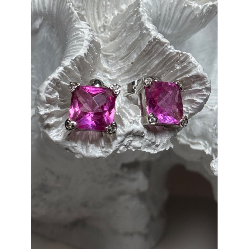 925 Sterling Silver Pink Topaz Earrings Length 0.5 Inch