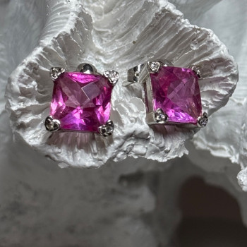 925 Sterling Silver Pink Topaz Earrings Length 0.5 Inch