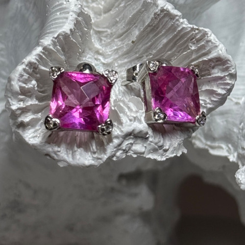 925 Sterling Silver Pink Topaz Earrings Length 0.5 Inch