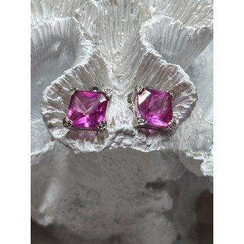 925 Sterling Silver Pink Topaz Earrings Length 0.5 Inch