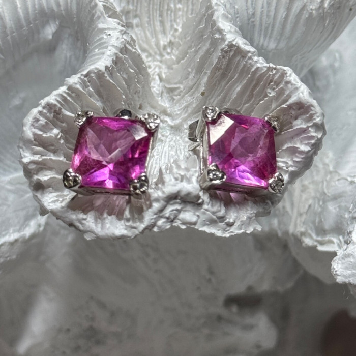 925 Sterling Silver Pink Topaz Earrings Length 0.5 Inch
