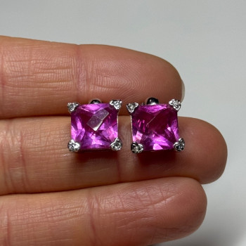 925 Sterling Silver Pink Topaz Earrings Length 0.5 Inch