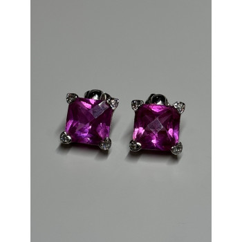 925 Sterling Silver Pink Topaz Earrings Length 0.5 Inch