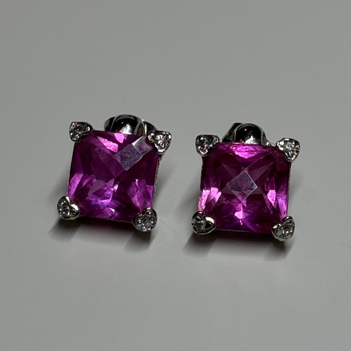 925 Sterling Silver Pink Topaz Earrings Length 0.5 Inch