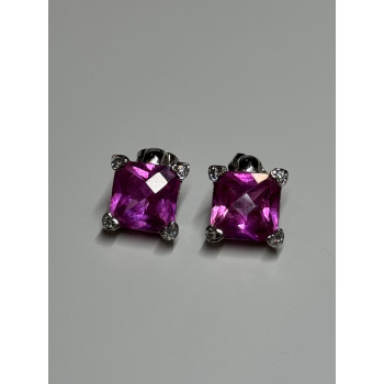 925 Sterling Silver Pink Topaz Earrings Length 0.5 Inch