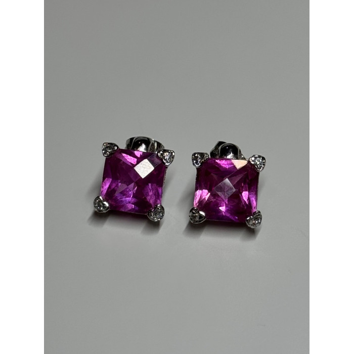 925 Sterling Silver Pink Topaz Earrings Length 0.5 Inch