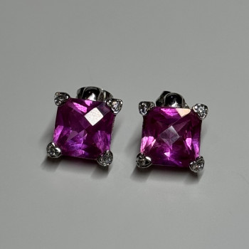 925 Sterling Silver Pink Topaz Earrings Length 0.5 Inch