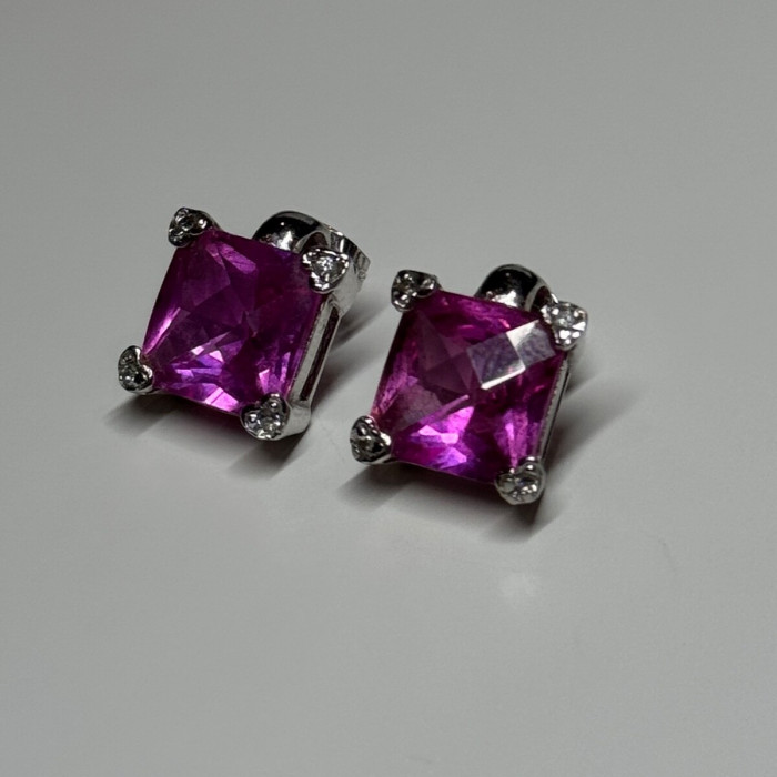 925 Sterling Silver Pink Topaz Earrings Length 0.5 Inch