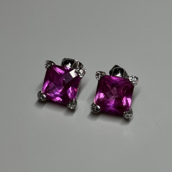 925 Sterling Silver Pink Topaz Earrings Length 0.5 Inch