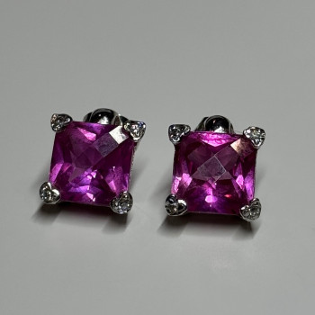 925 Sterling Silver Pink Topaz Earrings Length 0.5 Inch