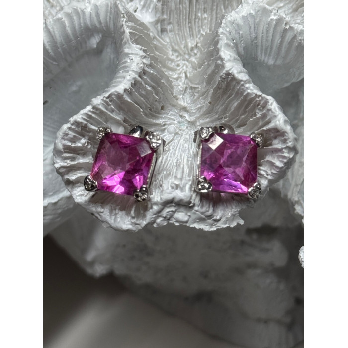925 Sterling Silver Pink Topaz Earrings Length 0.5 Inch