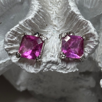 925 Sterling Silver Pink Topaz Earrings Length 0.5 Inch