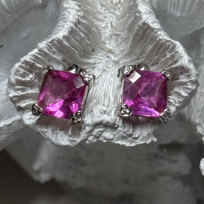 925 Sterling Silver Pink Topaz Earrings Length 0.5 Inch