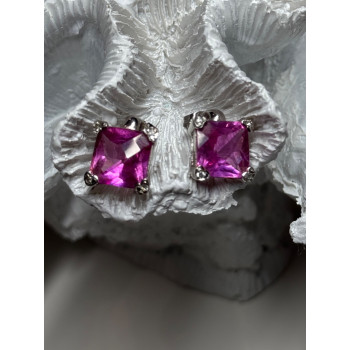 925 Sterling Silver Pink Topaz Earrings Length 0.5 Inch
