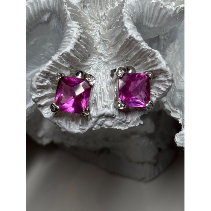 925 Sterling Silver Pink Topaz Earrings Length 0.5 Inch