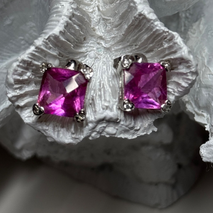 925 Sterling Silver Pink Topaz Earrings Length 0.5 Inch