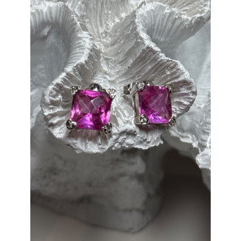 925 Sterling Silver Pink Topaz Earrings Length 0.5 Inch