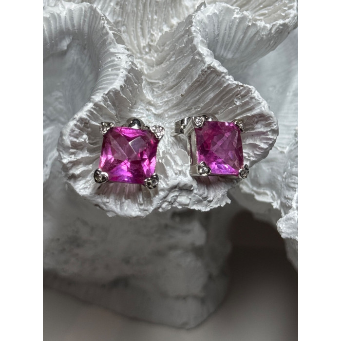 925 Sterling Silver Pink Topaz Earrings Length 0.5 Inch