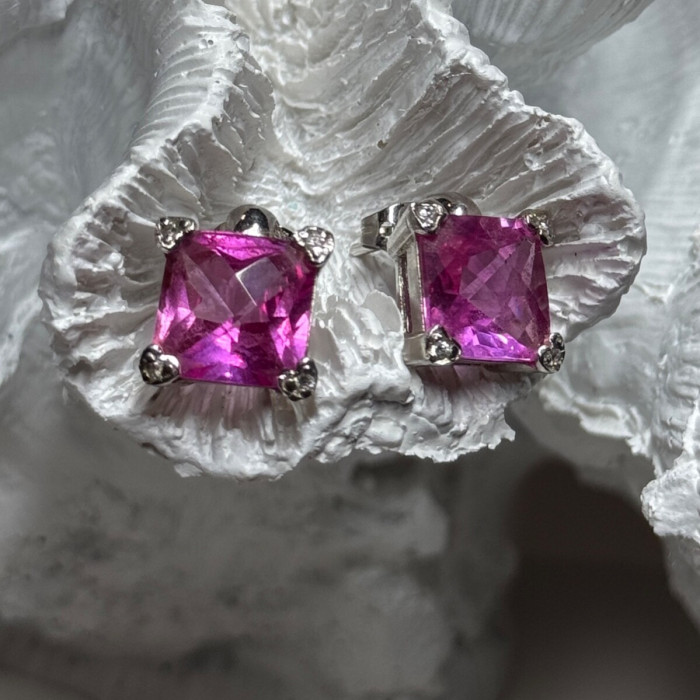 925 Sterling Silver Pink Topaz Earrings Length 0.5 Inch