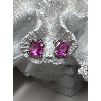 925 Sterling Silver Pink Topaz Earrings Length 0.5 Inch