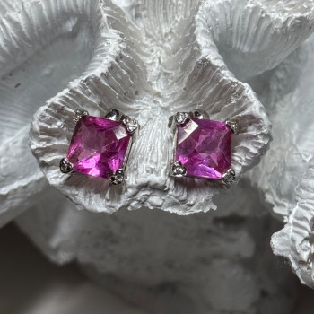 925 Sterling Silver Pink Topaz Earrings Length 0.5 Inch