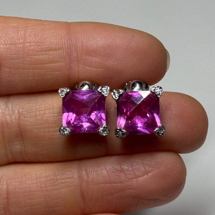 925 Sterling Silver Pink Topaz Earrings Length 0.5 Inch