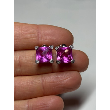 925 Sterling Silver Pink Topaz Earrings Length 0.5 Inch