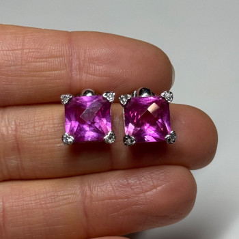 925 Sterling Silver Pink Topaz Earrings Length 0.5 Inch