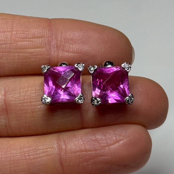 925 Sterling Silver Pink Topaz Earrings Length 0.5 Inch