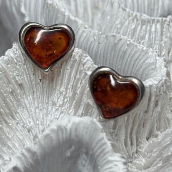 925 Sterling Silver Amber Heart Earrings Length 0.5 Inch